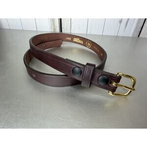 VTG Purple Burgundy Boston Leather Belt Gold Buckle Large Button Accent Sz 30